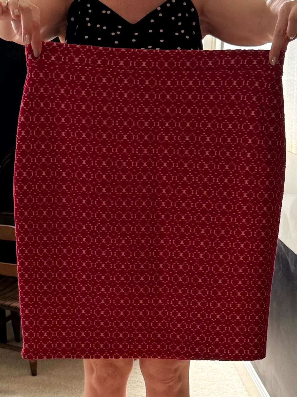 Red Geometric Pencil Skirt - Sleek Office-to-Event Style